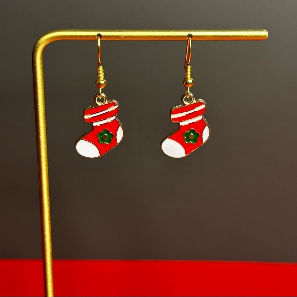 Festive Holiday Theme Christmas Stocking Earrings